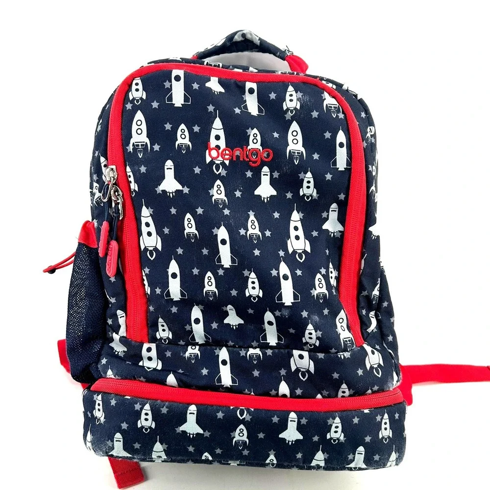 Bentgo Kids Backpack with Insulated Lunch Compartment Rocket Ship Navy Red